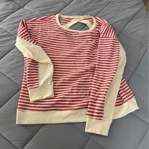 Hem & Thread Red and Cream Striped Scoop Neck Sweater